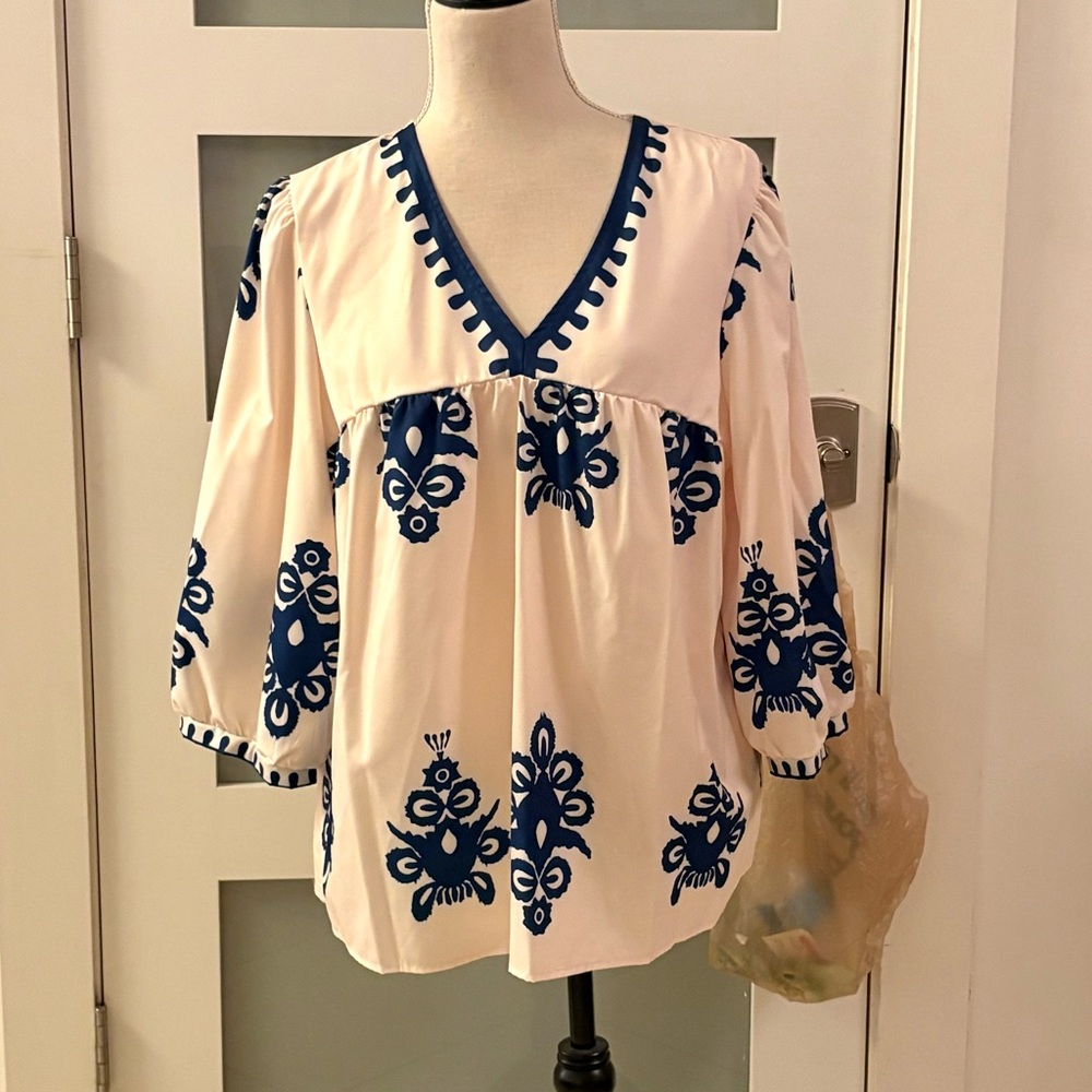 Shein blouse with print navy plus size XXL